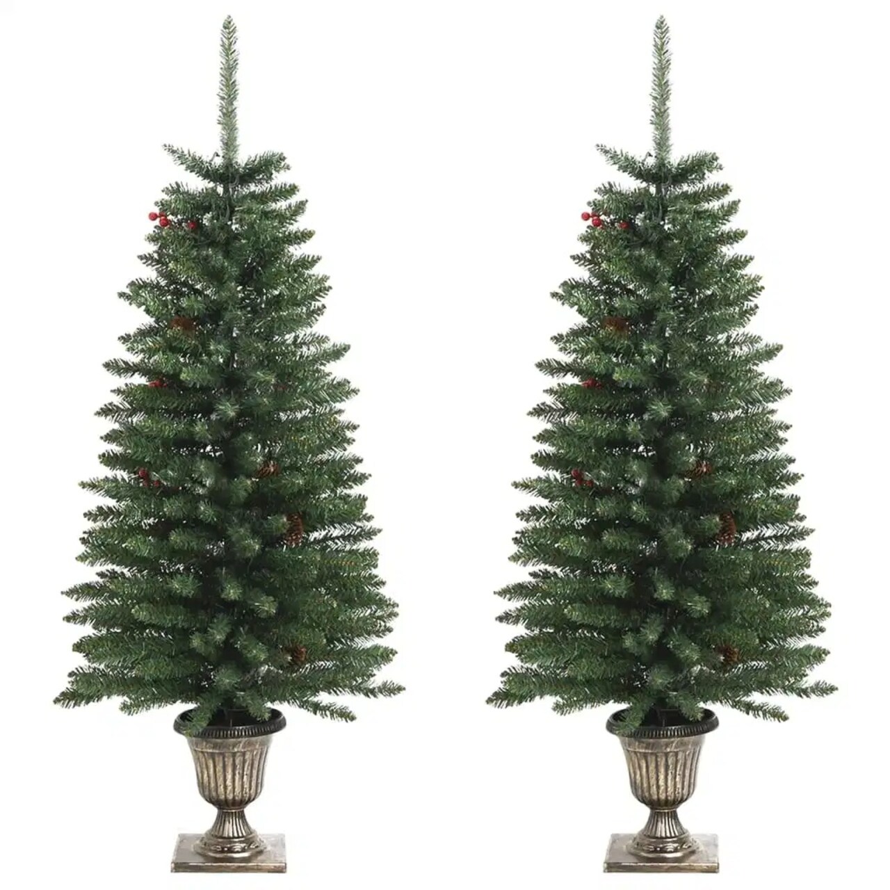 2 pcs Artificial Christmas Trees with Wreath Garland and LEDs